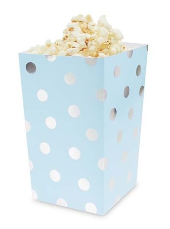 Χάρτινο κουτί ποπ κορν γαλάζιο με ασημί πουά - 4 τμχ.