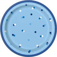 Πιάτα Χάρτινα Γλυκού Μπλε Πουά - 8 τμχ.