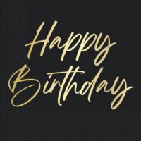 Χαρτοπετσέτες Μαύρες με Χρυσό Happy Birthday - 20 τμχ.